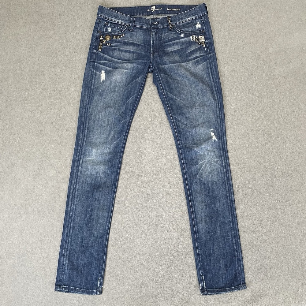 7 For All Mankind Women's Jeans Size 29(32x32) Roxanne Straight Embellished